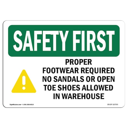 Signmission OSHA Proper Footwear Required No W/ Symbol 18in X 12in Rigid Plastic, 18" W, 12" H, Landscape OS-SF-P-1218-L-10700